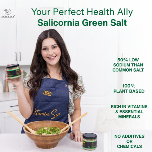 2-Pack 50% 100% (14.10 oz 400g SaltWise Green Salt, Gourmet Chefs Jar Less Sodium, Plant-Based Salt Substitute
