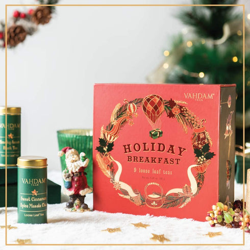 Sets (90+ 9 VAHDAM, Holiday Breakfast - Christmas Tea Gift Cups) Loose Leaf Teas - Luxury Gift Box | Christmas Gifts