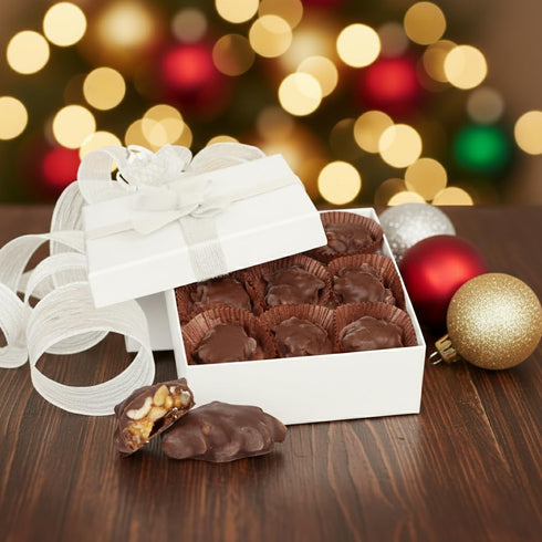 12 OZ Milk Chocolate Caramel Cashew Nut Clusters White Gift Box - by It's Delish | Premium Dark Chocolate Covered Nuts