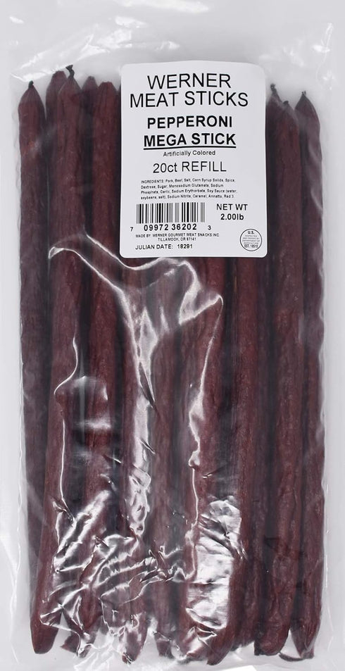Werner Mega Pepperoni Meat Sticks - Bag of 20 Thick & Hearty