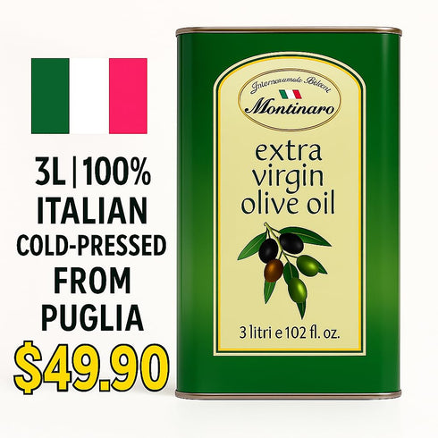3 (101 oz) Montinaro Italian Extra Virgin Olive Oil Liter fl Tin Cold-Pressed EVOO from Puglia, Italy Coratina