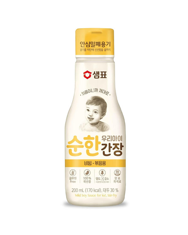 SEMPIO Mild Soy Sauce for Baby Kids, 50% Less Salt, Apple & Pear Infused, 6.7 fl oz / 200ml, Vegan, Gluten-Free