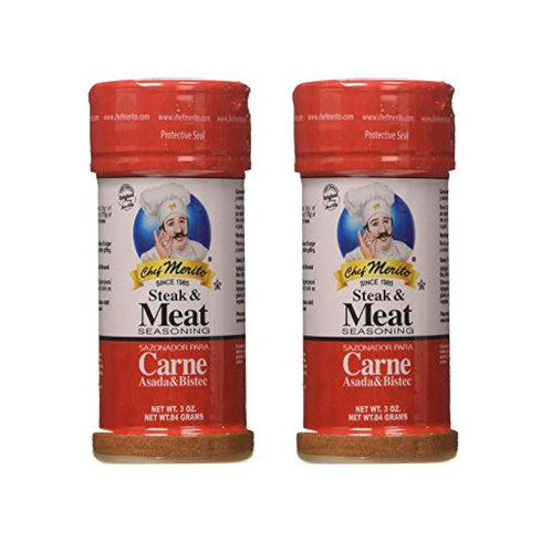 Chef Merito Steak & Meat Seasoning Powder, Carne Asada & Bistec, 3 oz, Pack of 2