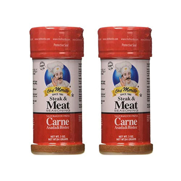 Chef Merito Steak & Meat Seasoning Powder, Carne Asada & Bistec, 3 oz, Pack of 2