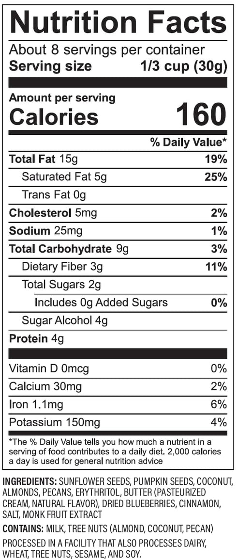 8 oz.,(Pack 2) NuTrail Nut Granola Cereal,Blueberry Cinnamon,No Sugar Added,Keto,Low Carb,Gluten Free,Grain