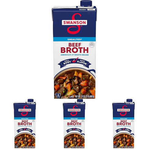 SWANSON S 100% Natural Unsalted Beef Broth, 32 oz Carton (Pack of