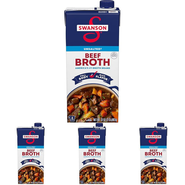 SWANSON S 100% Natural Unsalted Beef Broth, 32 oz Carton (Pack of