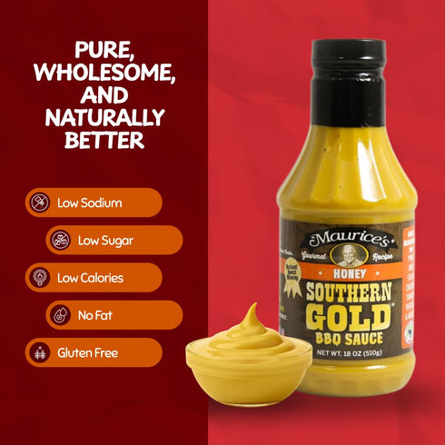 18oz Maurices Southern Gold BBQ Sauce, Honey Flavor Carolina Gold Barbecue Sauce with Sweet Flavor Authentic Carolina