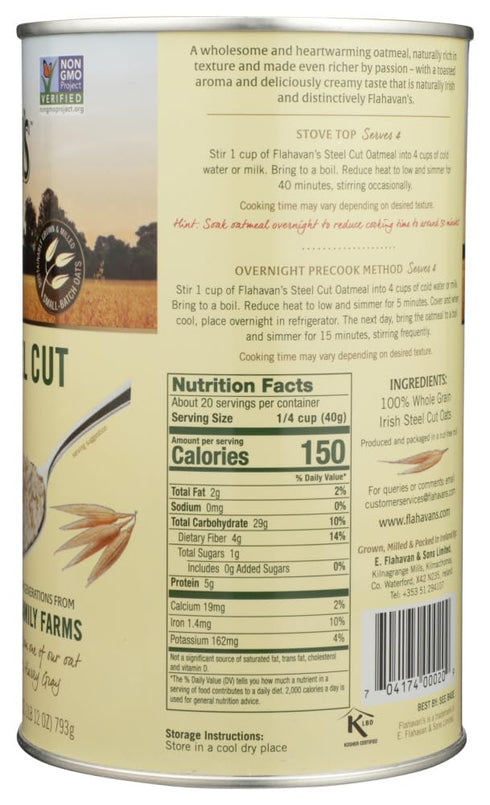 28-ounces (Pack 2) Flahavan's Irish Steel Cut Oatmeal Tin, of by Flahavans
