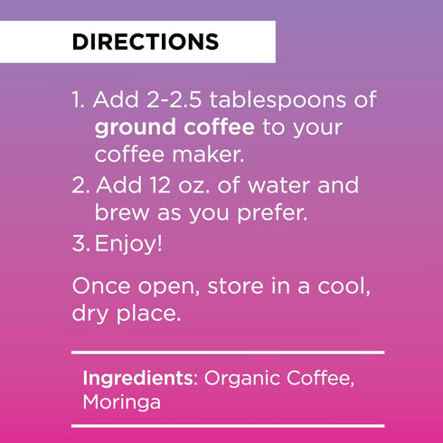 20 12 oz Livingood Daily Coffee with Moringa, Ground Medium Roast Coffee with Plant Based Ingredients for Morning