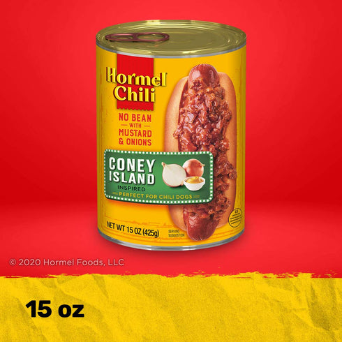 15 Hormel Coney Island Chili, No Bean with Mustard and Onions, Perfect for Chili Dogs, Ounce