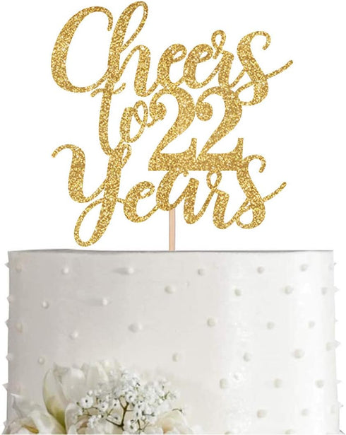 Gold Glitter Cheers to 22 Years Cake Topper, Happy 22nd Birthday Cake Topper, Birthday Party Decorations