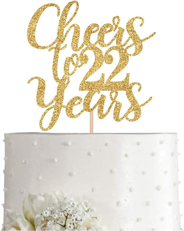 Gold Glitter Cheers to 22 Years Cake Topper, Happy 22nd Birthday Cake Topper, Birthday Party Decorations
