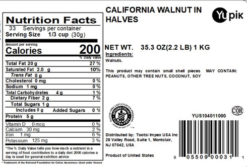 2.2 lb (35.2 oz), Yupik Raw California Walnuts, Halves & Pieces, Kosher, Gluten-Free, Vegan, Unsalted, Unroasted