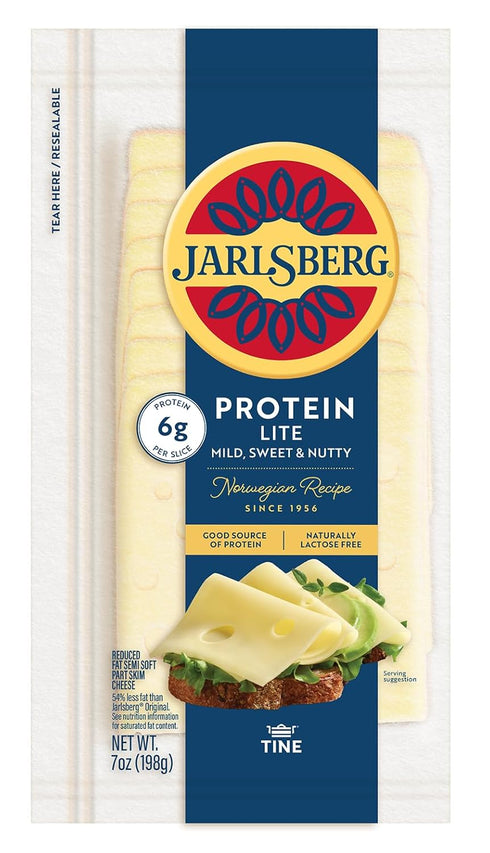 7 oz (Pack 4) Jarlsberg Cheese Protein Lite Slices, in Resealable Bag Reduced Fat, Semi-Soft, Sweet & Nutty