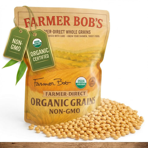 5lb Package Farmer Bob's Organic Soybeans Dry - USA Grown for Soy Milk, Tofu, Edamame - High Protein - Non-GMO