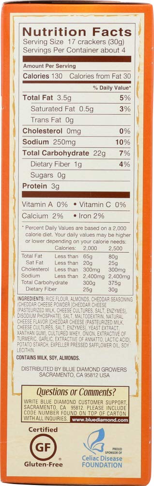 4.25 oz (pack 2) Blue Diamond Growers - Almond Nut-Thins Nut & Rice Cracker Snacks Cheddar Cheese