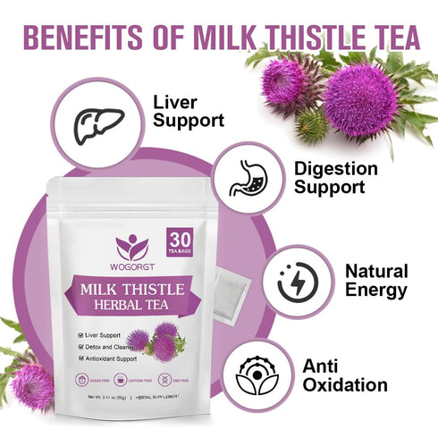 Immune 30 Milk Thistle Tea - Organic Milk Thistle Herbal Tea Bags for Liver Cleanse, Antioxidant and Support, Caffeine