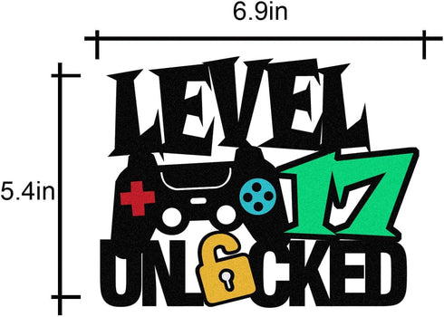 Level 17th Unlocked Sign Cake Topper - Happy 17th Birthday Decorations for Video Game Themed Party Supplies