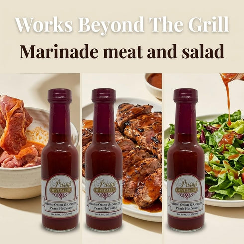 5 Oz (Pack 2) Prissy's Vidalia Onion & Peach Hot Sauce, Award-Winning Gourmet Blend, Bottle