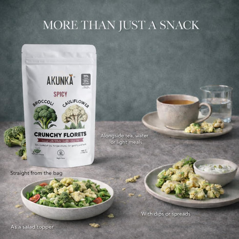AKUNKA 2.5 oz Crunchy Florets - Vegetable Snack, Broccoli and Cauliflower, High Fiber, (Spicy)