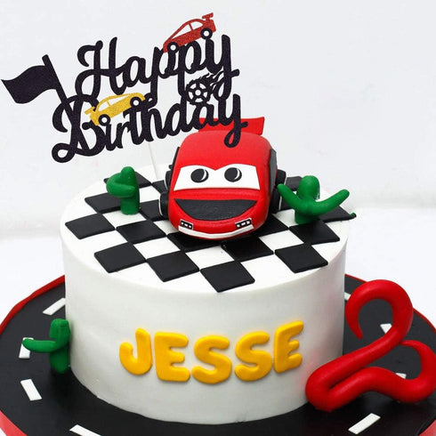 Marwey Race Car Birthday Cake Topper, Happy Birthday Cake Decor, Chequered Flag Themed Party Supplies
