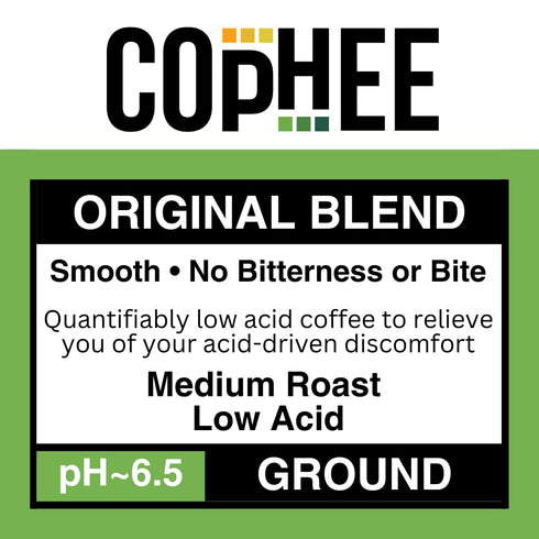 COpHEE Pack 6.5 32 oz Low Acid Coffee Original Blend Bulk Ground Medium Roast Smooth Non-GMO Arabica Coffee Electrolyte