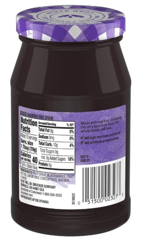 10oz (Pack 3) Smucker's Simply Fruit Spreadable Fruit Jar of (Seedless Blackberry)
