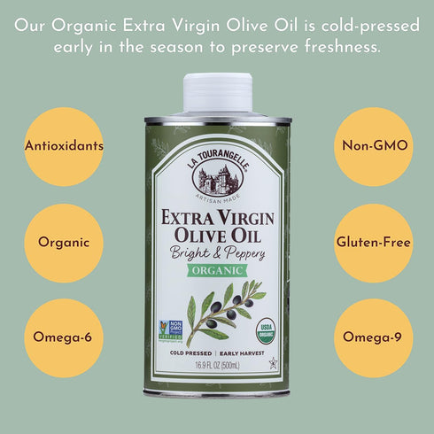 16.9 Oz La Tourangelle, Organic Extra Virgin Olive Oil, Cold-Pressed EVOO from Spain, Fl Spanish Olive Oil