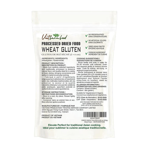 8.82 Oz (250g) DRIED WHEAT GLUTEN VIETFARMFOOD - Traditional Plant-Based Seitan Pieces - Tender and Chewy Texture