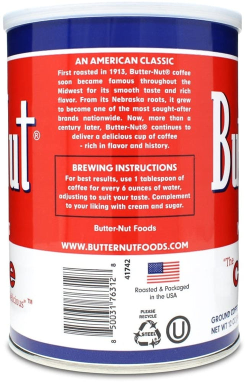 12 (Pack 3) Butter-Nut Original Blend Ground Coffee, Medium Roast, Ounce Steel Can