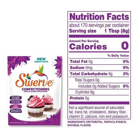 48 Oz Swerve Ultimate Sugar Replacement Sweetener, Confectioners Sugar Substitute, Zero Calorie, Keto Friendly, Zero