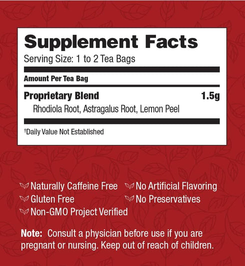 20 6 Count Bravo Tea Absolute Rhodiola Herbal Tea Caffeine Free, Tea Bags
