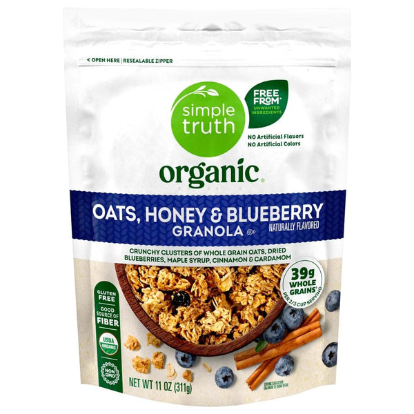 SIMPLE TRUTH Organic Oats, Honey & Blueberry Granola, Gluten Free, 11 Ounce, Pack of