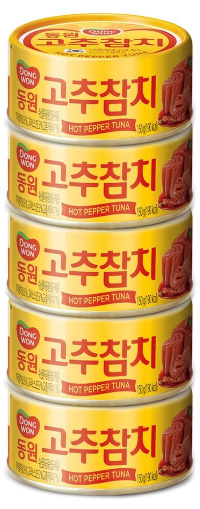 3.5 Ounce(100g) 5can Dongwon Tuna Can With Hot Pepper Sauce, x - Korean Canned Tuna