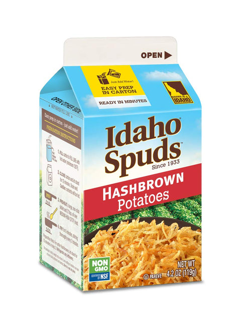 4.2 oz 8 Pack, 33.6 Idaho Spuds Premium Hashbrown Potatoes | Made from Real Potatoes | No Artificial Colors or Flavors