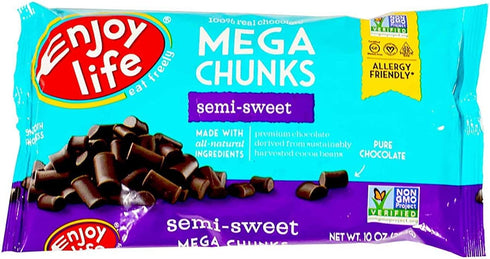 10 oz Pack 3 Enjoy Life Mega Chunks Gluten Free Non-GMO Semi-Sweet Chocolate -- Each /