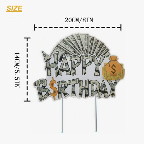 The DaPai Set Dollar Bill Theme Cake Topper & Cupcake Toppers Birthday Party Decoration Cash Dollar Sign Cake Topper