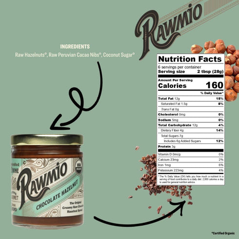 6 oz. 6 Rawmio Chocolate Hazelnut Spread, Jar, Serving per Jar - Raw, Organic, Vegan, Gluten-Free