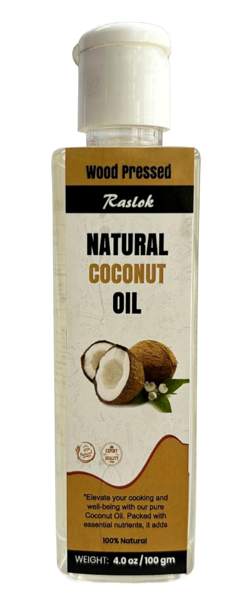 Raslok 100% Natural Coconut Oil, Pure Coconut Oil for Culinary, Skincare, and Hair Care Purposes (4 oz)