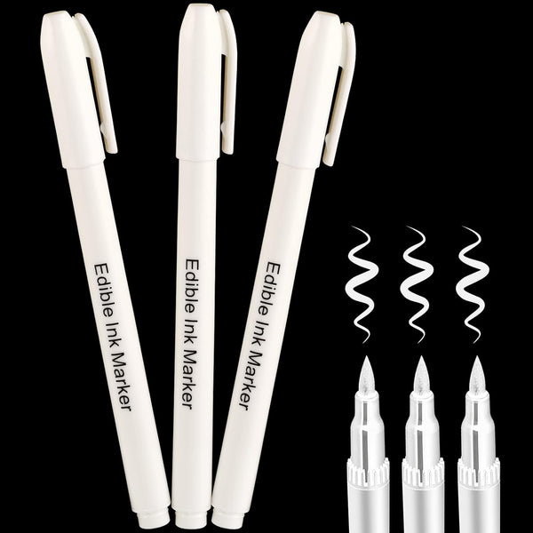 Fanika 3pcs White Edible Markers for Cookie Decorating, Food Coloring Marker Pens for Cake, Fondant, Macarons, Baking,