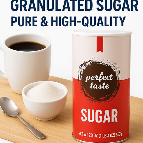 Perfect Taste 20 oz Packaging Granulated Sugar Sugar Canister Pure White Sugar for Coffee, Tea, Baking & Office Use