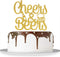 Gold Glitter Cheers & Beers Cake Topper for Happy Birthday, Engagement, Graduation, Wedding Party Decorations