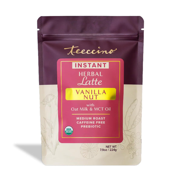 Teeccino Organic Instant Vanilla Nut Herbal Latte 14 Servings Creamy Oat &