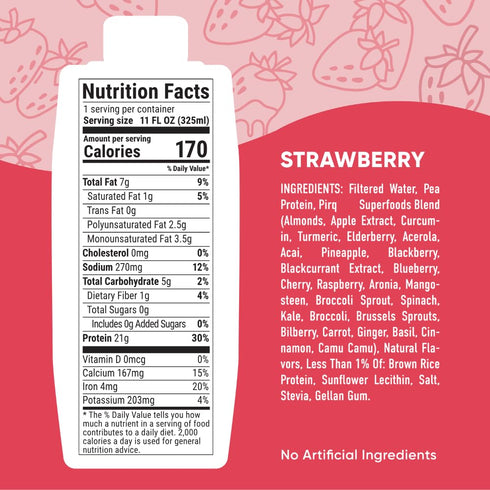 11 Oz (Pack 4) Pirq Plant-Based Protein Shakes | Strawberry Fl of | Dairy-Free, Gluten-Free, Soy-Free, Zero Sugar