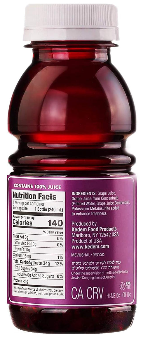 kedem 8oz (24 Pack) Concord Grape Juice, Plastic Bottle