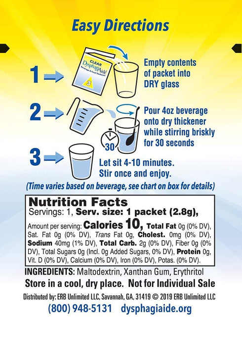 Clear DysphagiAide Instant Beverage and Food Thickener, Box of 20 Level 3 Single Serve Packets, Moderately Thick