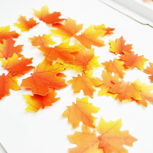 50 pcs Edible Fall Leaves Gold Leaf Cake Topper, Maple Leaves Cake Decorations for Party Cupcake