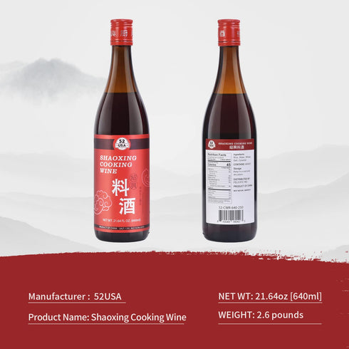 52USA Shaoxing Cooking Wine, 21.64 fl oz, Chinese Asian Cooking Wine, Fermented Rice Wine for Homemade Cooking