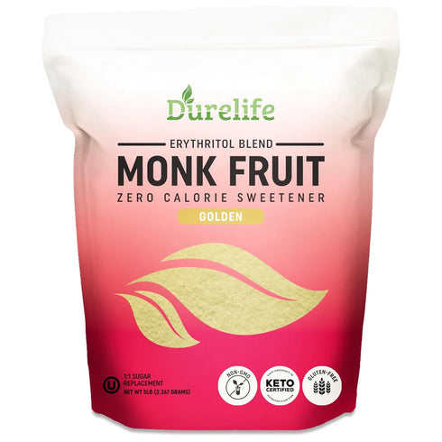 1:1 5 lb (Packaging Durelife Golden Monk Fruit Sweetener, Sugar Replacement, Keto Diet Friendly, Zero Calorie, Kosher